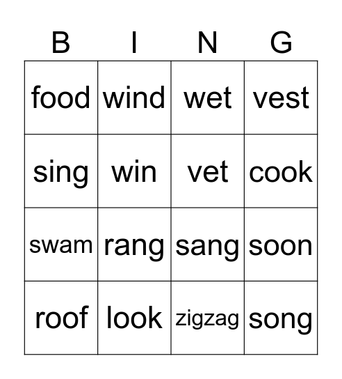 Jolly Phonics 5 Bingo Card
