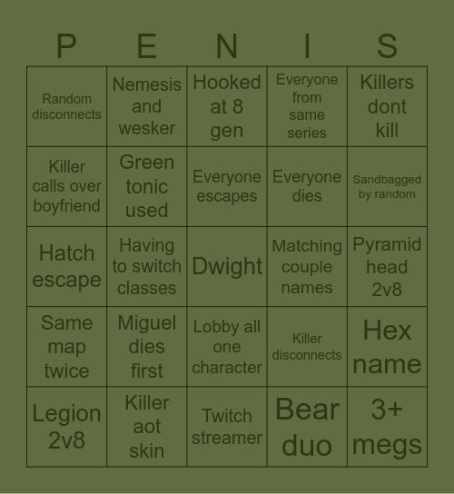 Dbd 2v8 bingo Card
