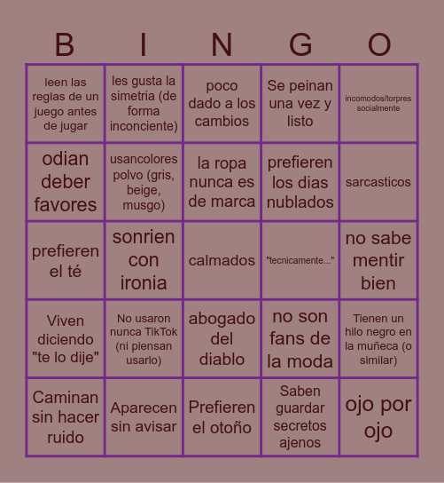 Nemesis pj bingo card Bingo Card