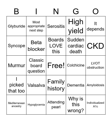 Academic Bingo Card