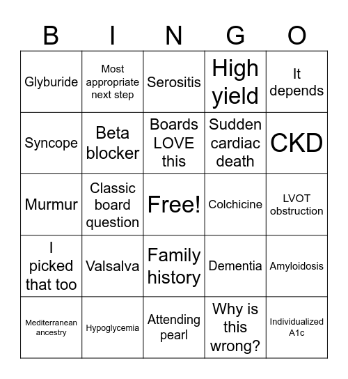 Academic Bingo Card