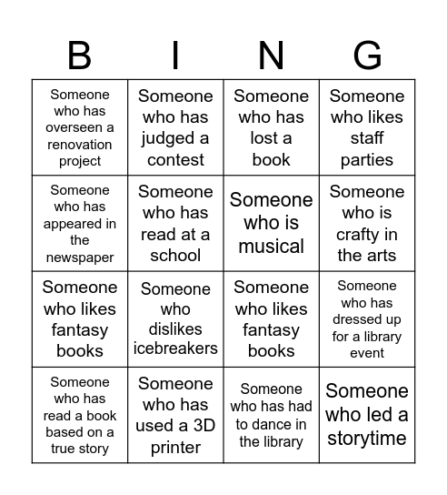Library Bingo Card