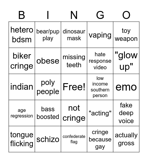 TikTok Cringe Bingo Card