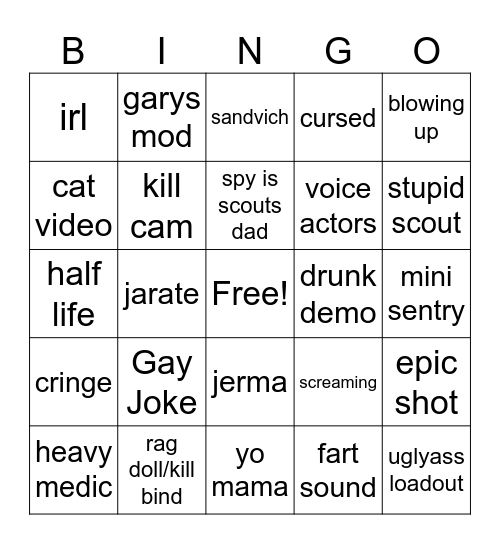 Booty Bingo Card