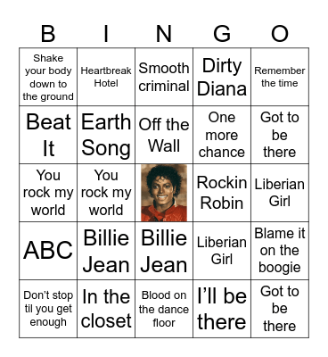 MICHAEL JACKSON Bingo Card