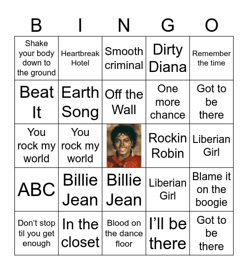 MICHAEL JACKSON Bingo Card