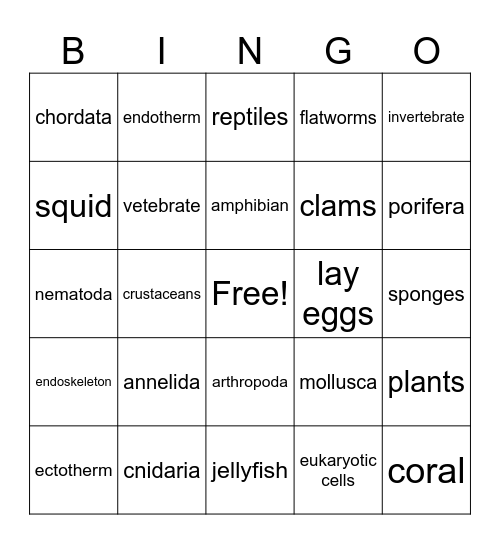 Animal Kingdom Bingo Card