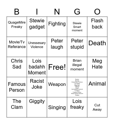Family Guy Bingo Card