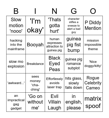 G Force Bingo Card