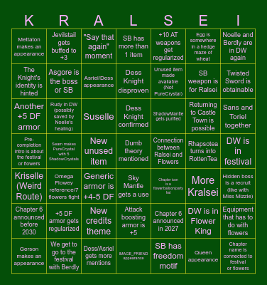 DELTARUNE Chapter 5 Bingo Card