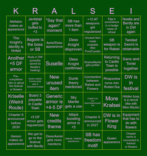DELTARUNE Chapter 5 Bingo Card