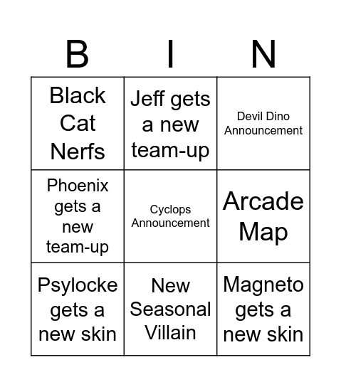 SEASON 8 BINGO Card