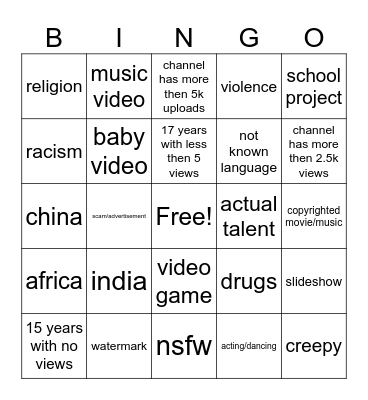 youtube recycling bin Bingo Card