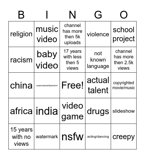 youtube recycling bin Bingo Card