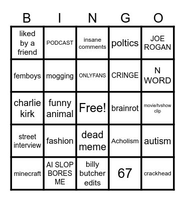instagram reel bingo Card