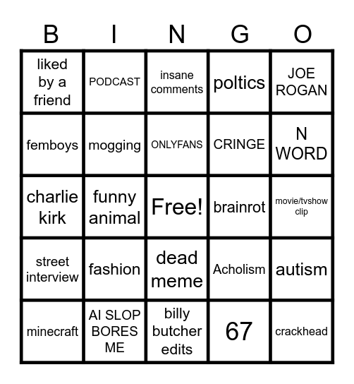 instagram reel bingo Card