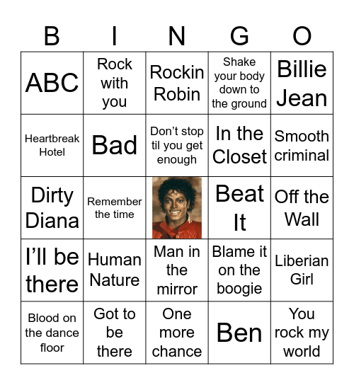 Michael Jackson Bingo Card
