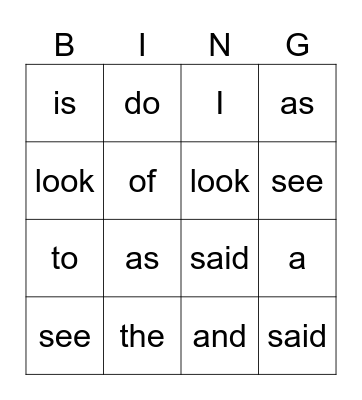 Heart word bingo Card