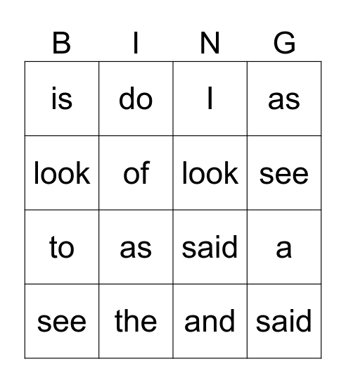 Heart word bingo Card