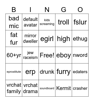 vr chat Bingo Card