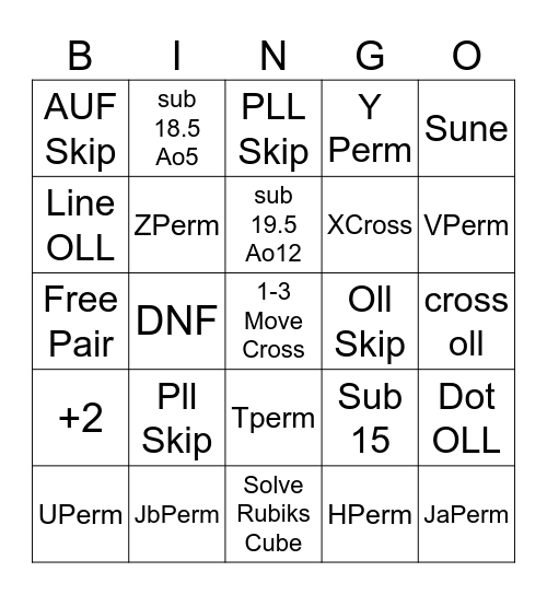 Rubiks Cube Bingo Card