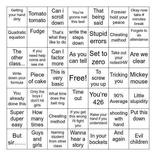 Mr. Chiricosta Bingo Card