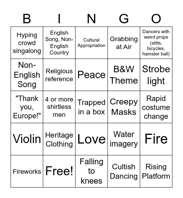 Eurovision Bingo 2011 Bingo Card