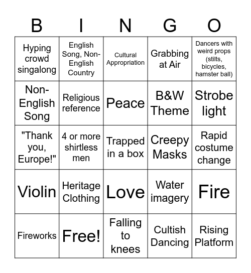 Eurovision Bingo 2011 Bingo Card