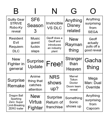 Summer Games Fest Bingo Card