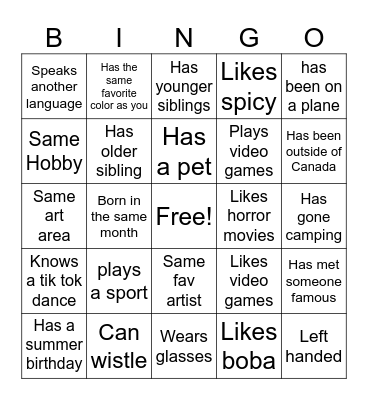 Orientation Bingo Card