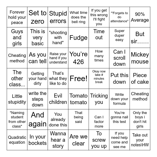 Mr. Chiricosta Bingo Card