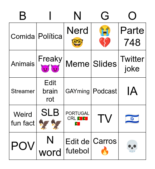 Reels bingo versão José piri piri de Pirinéus Bingo Card