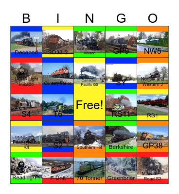 Northeast Rail Variety Bingo Card