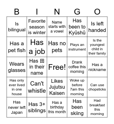 Speed dating bingo Card