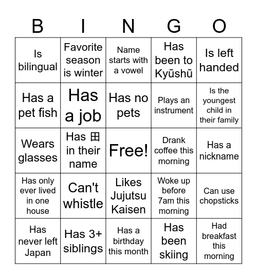 Speed dating bingo Card