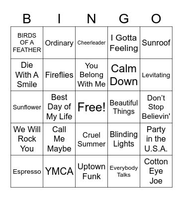 END of the YEAR MUSIC BINGO Card