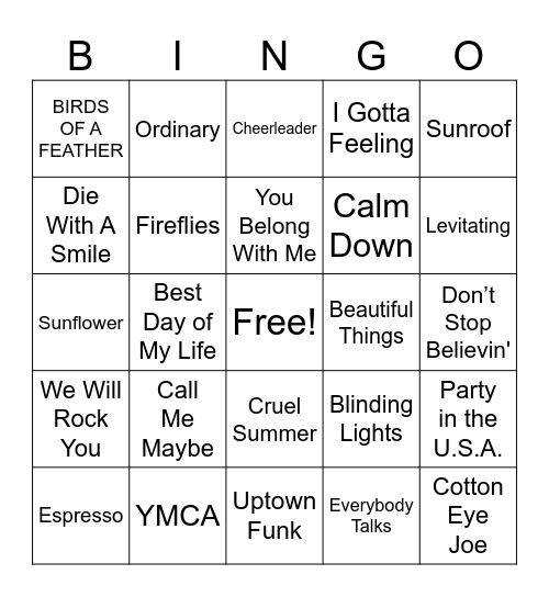END of the YEAR MUSIC BINGO Card
