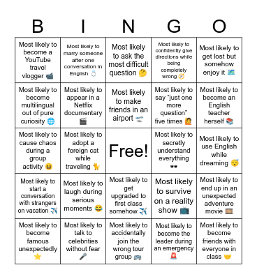 Most Likely Class Awards Bingo Card