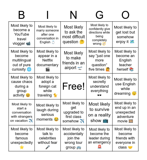 Most Likely Class Awards Bingo Card