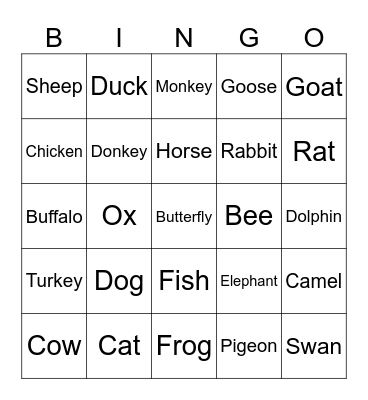 Animals that helps human Bingo Card