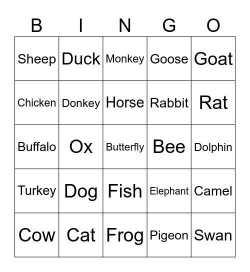 Animals that helps human Bingo Card