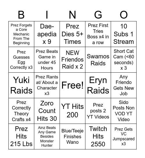 Monster Hunter Stories Bingo Card