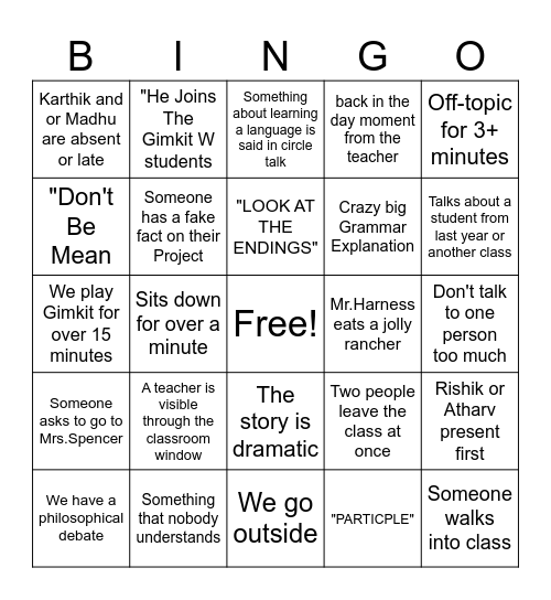 LATIN Bingo Card