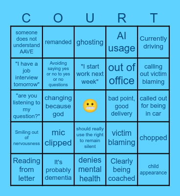 Bad Court Choices Bingo Card
