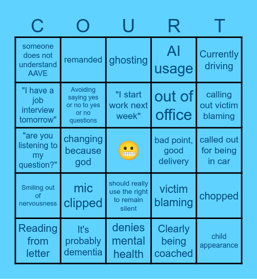 Bad Court Choices Bingo Card