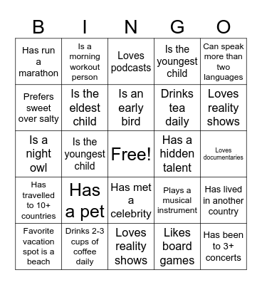 Meet Me Bingo Card