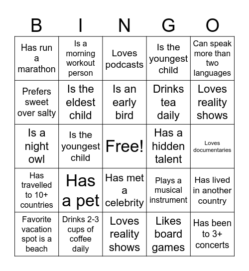 Meet Me Bingo Card