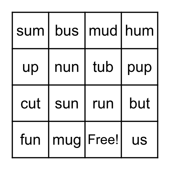 Short U Bingo Card