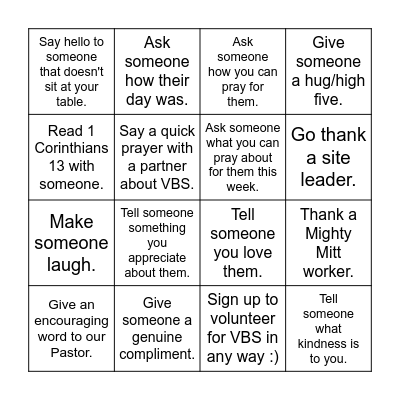 Kindness Bingo Card