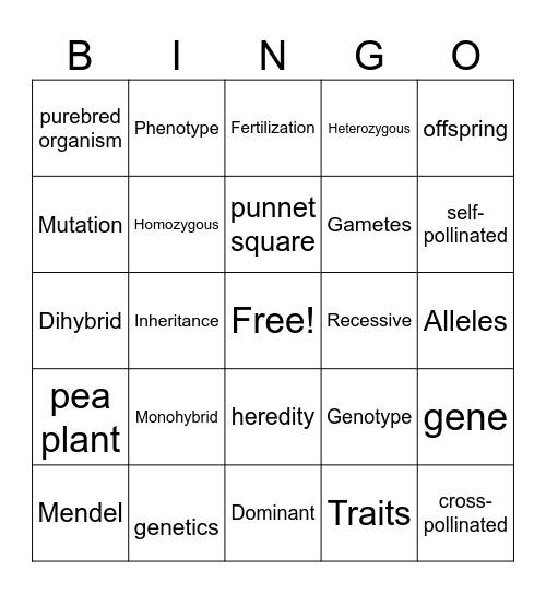 Heredity Grade 9 Science Bingo Card